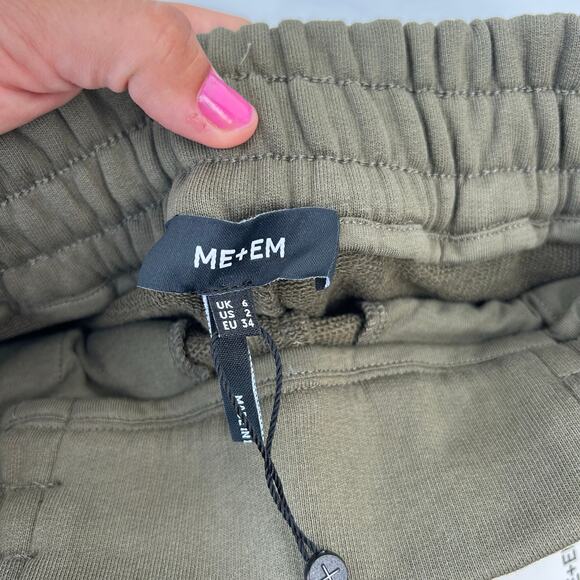 New ME+EM Sweatshirting Joggers Autumn Olive Green Size 2 Extreme Tapered Pants - Picture 14 of 16